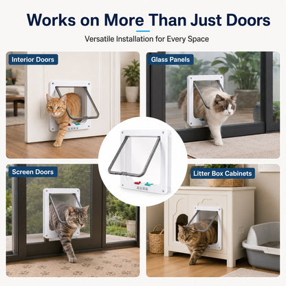 Ortekor 4-Way Locking Cat Door for Interior Doors & Litter Box Cabinets - Let Cats Come and Go Without Scratching