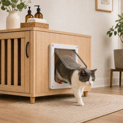 Ortekor 4-Way Locking Cat Door for Interior Doors & Litter Box Cabinets - Let Cats Come and Go Without Scratching