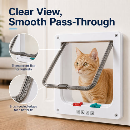 Ortekor 4-Way Locking Cat Door for Interior Doors & Litter Box Cabinets - Let Cats Come and Go Without Scratching