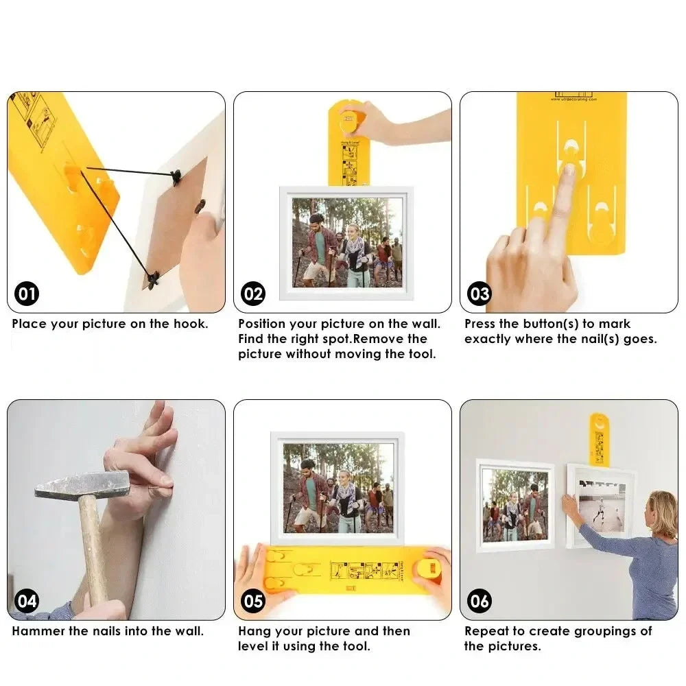 Picture Hanging Tool with Integrated Level for Straight Wall Art Placement and Accurate Nail Marking for Home Gallery Displays