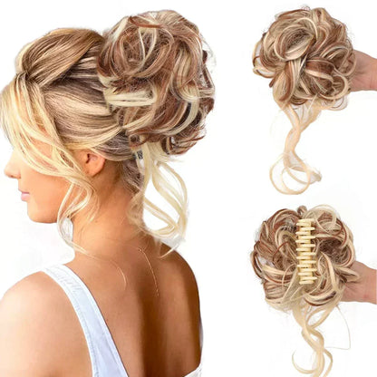 Clip-In Messy Bun Hair Extension with Curly Texture for Women, Synthetic Updo Hairpiece for Everyday & Special Events