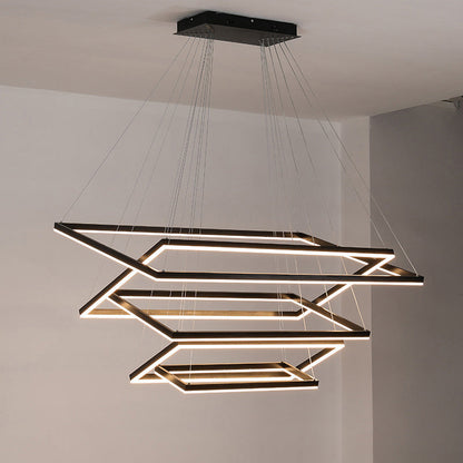 Multi-Tier Linear Suspension Fixture with Integrated LED, Adjustable Cable, Matte Black Metal Frame for Dining & Living Spaces