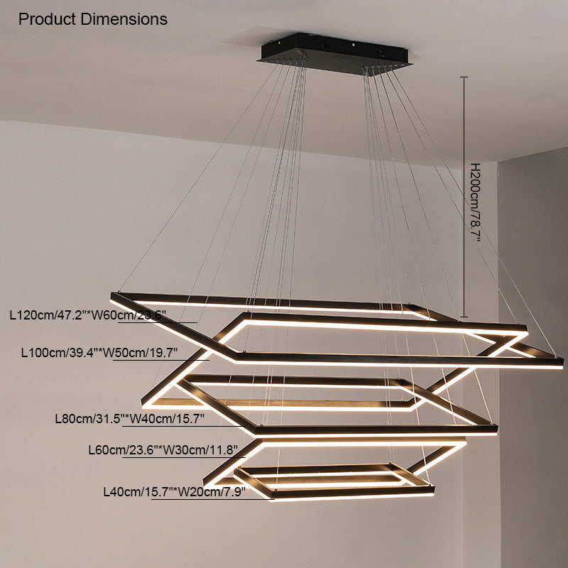 Multi-Tier Linear Suspension Fixture with Integrated LED, Adjustable Cable, Matte Black Metal Frame for Dining & Living Spaces