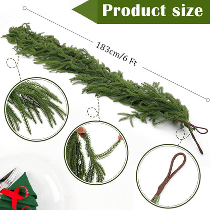 Bendable Evergreen Pine Garland - Realistic Needles, Dense Foliage, Customizable Shape for Mantel, Banister & Door Decor, 4-9 ft