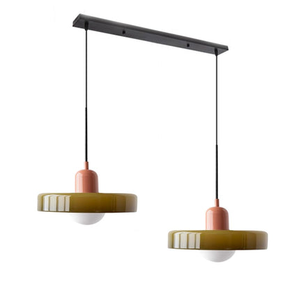 Dual-Shade Glass Hanging Light Fixture G9 Socket 14 Inch Ceiling Mount for Kitchen Island Dining Table Living Room Modern Overhead Lighting