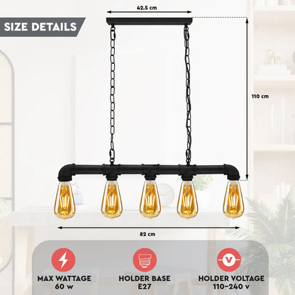 Iron Pipe Ceiling Light 43 in Tall Steampunk Hanging Fixture E27 Socket Retro Industrial Style Dining Room Kitchen Bar Restaurant Cafe Loft