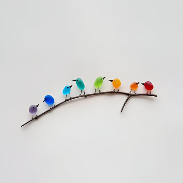Handcrafted Ocean Glass Bird Wall Art with Driftwood for Coastal Home Decor, Beach House Artwork, Nautical Wall Hangings
