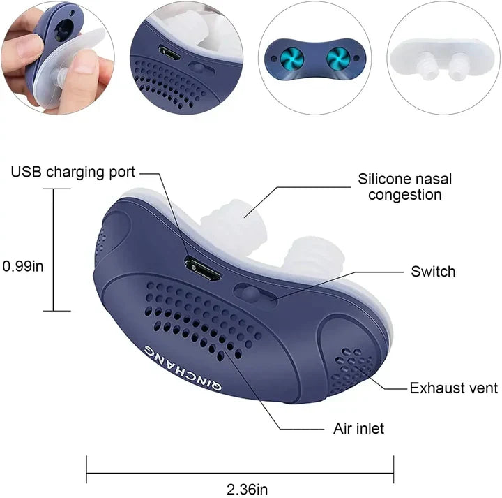 Rechargeable Micro-Fan Sleep Aid Device for Nasal Air Circulation – Cordless, Pocket-Sized Design for Travel, Camping & Hotels