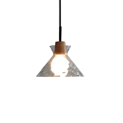 Wood & Glass Drop Light for Counter | Adjustable Height Cord Fixture with Clear Textured Shade | Nordic Style