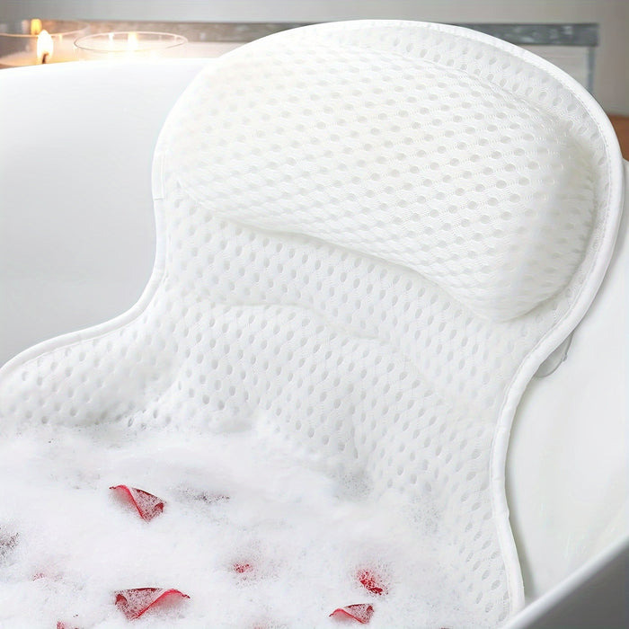 Spa Bath Pillow with Neck and Back Support – 4D Air Mesh Cushion with Suction Cups for Bathtub Relaxation
