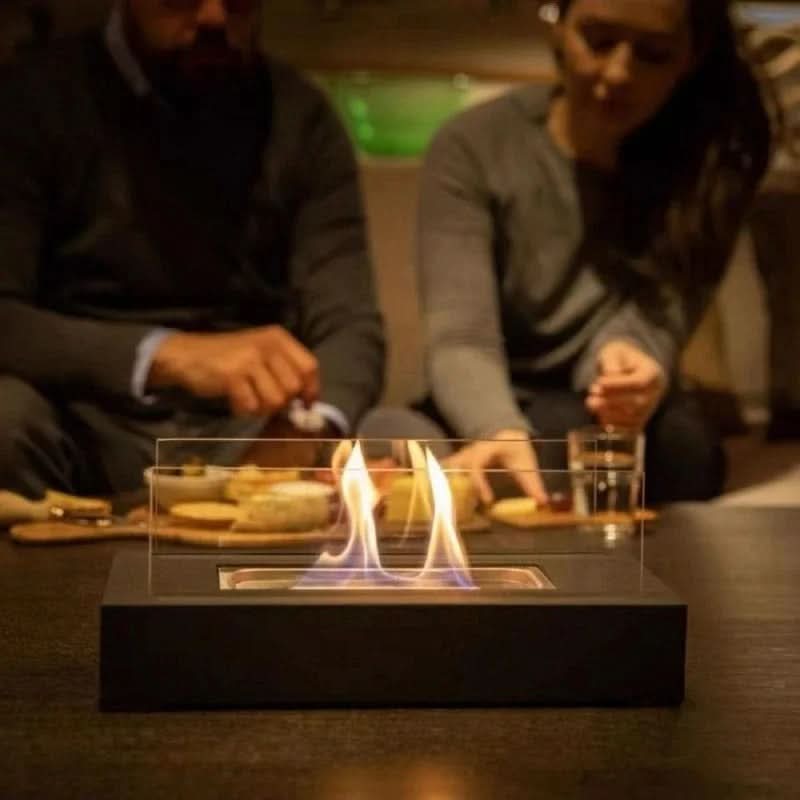 Compact Bioethanol Flame Bowl Steel & Glass 11 in Desk Fire Pit Indoor Outdoor Ambiance Heater Portable Eco Table Top Burner Living Room Pat