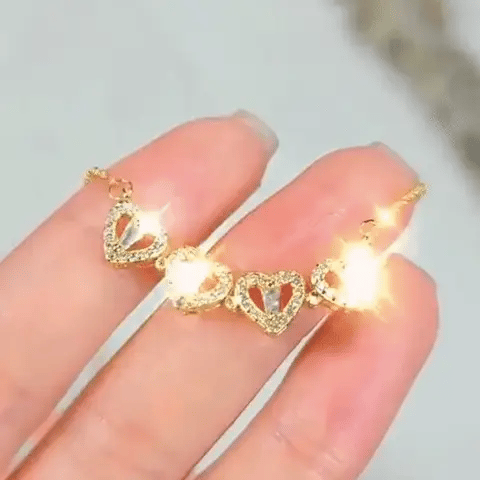 Necklace Magnetic Convertible Clover-Heart Gold-Plated Stainless Steel & Zirconia