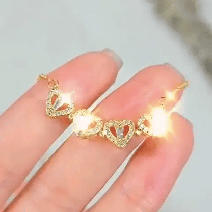 Necklace Magnetic Convertible Clover-Heart Gold-Plated Stainless Steel & Zirconia