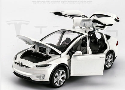Diecast Toy Car, Tesla Model X Pull Back Car with Sound and Light, 1:32 Scale Toy Vehicle for Kids Ages 3-6
