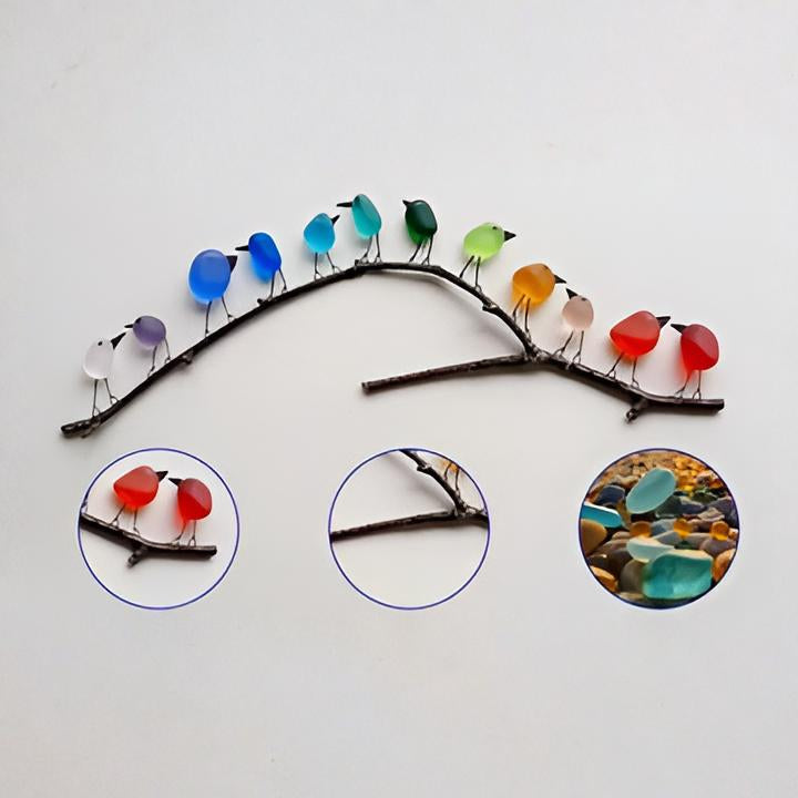 Handcrafted Ocean Glass Bird Wall Art with Driftwood for Coastal Home Decor, Beach House Artwork, Nautical Wall Hangings