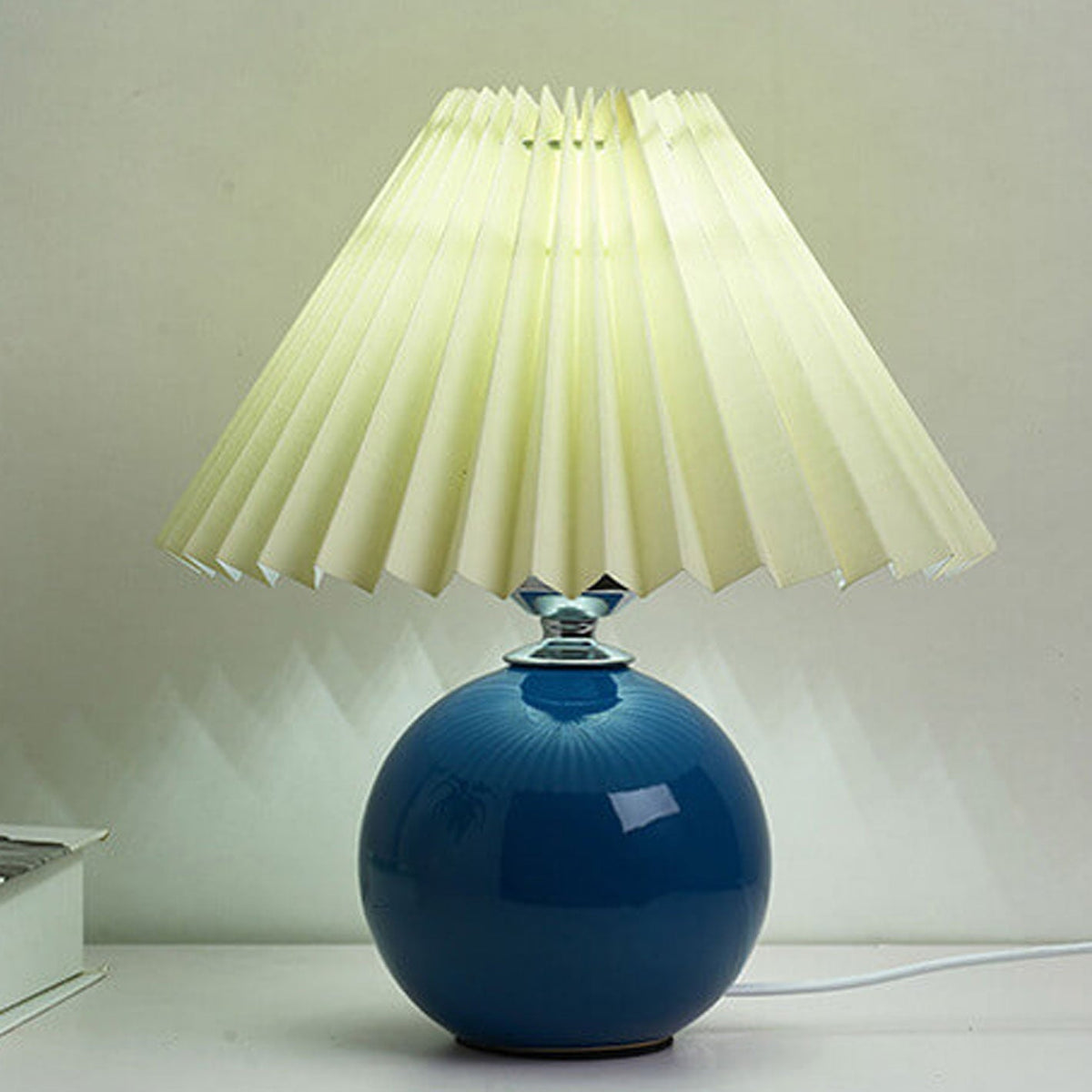 Ceramic Table Lamp with Fabric Shade – Modern Accent Lighting for Bedroom, Living Room & Home Office
