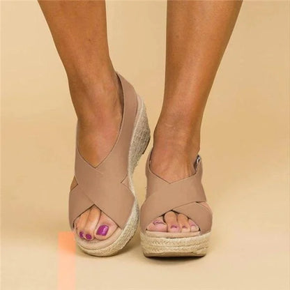 Women's Orthopedic Wedge Espadrilles with Elastic Straps – Cushioned Slip-On Summer Shoes for All-Day Comfort, Casual Outdoor Walking