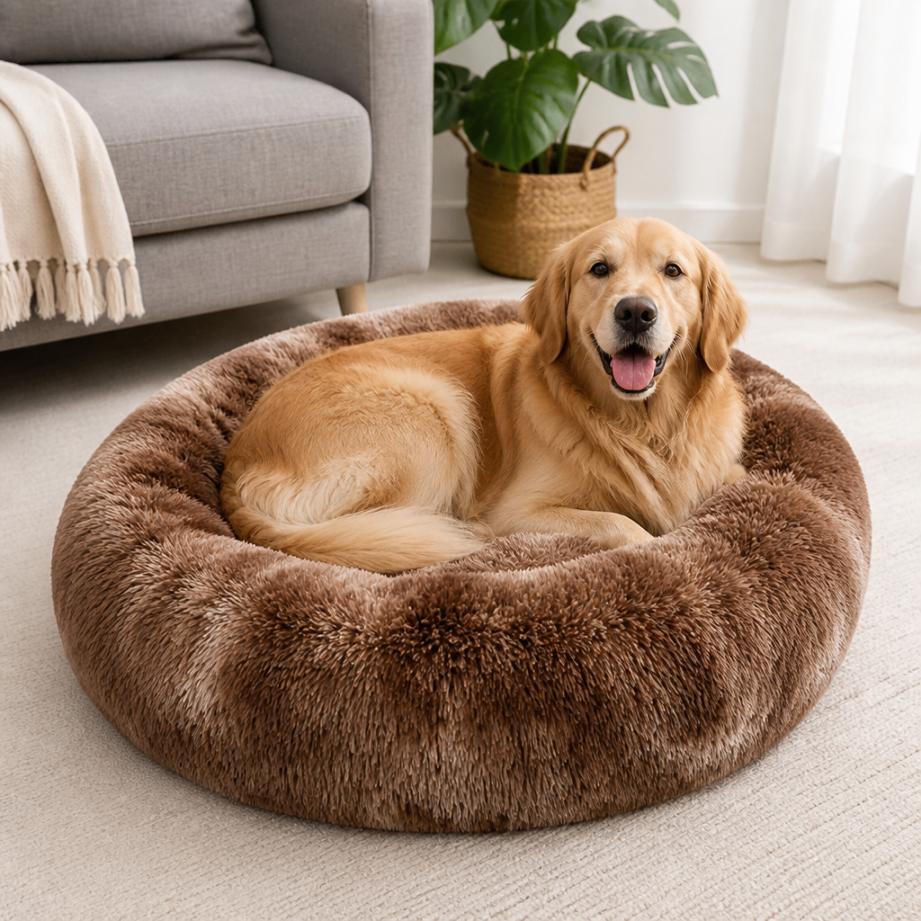 Ortekor Plush Long-Pile Tie-Dye Round Dog Bed