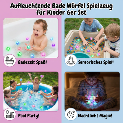 Light-Up Bath Cubes for Kids 6-Pack Waterproof LED Floating Toys Sensory Play Color-Changing Glow Cubes for Toddlers Bathtub Fun