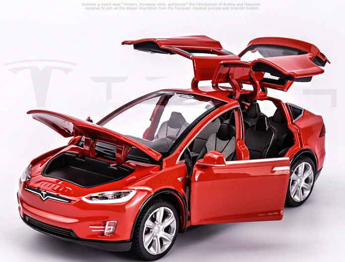 Diecast Toy Car, Tesla Model X Pull Back Car with Sound and Light, 1:32 Scale Toy Vehicle for Kids Ages 3-6