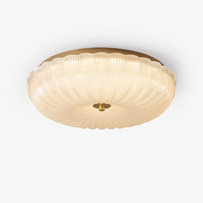 Round Flush Mount LED Ceiling Light Gold Metal Frosted Glass Shade 16 Inch 36W for Bedroom Living Room Kitchen Office Indoor Lighting 3000K