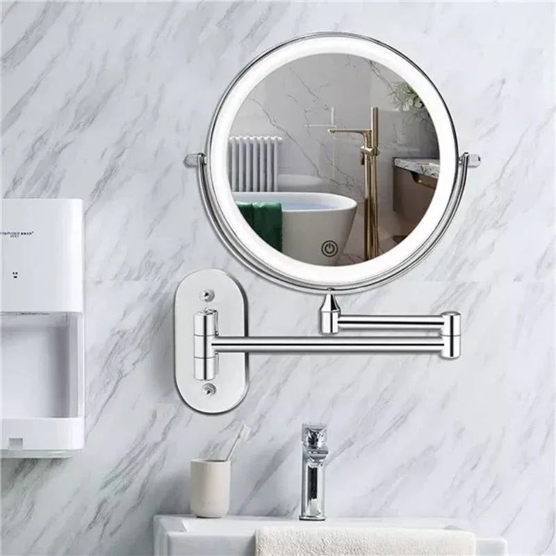 Lighted Makeup Mirror Wall Mount with Extendable Arm 8 in Chrome Magnifying Vanity Mirror for Bathroom Grooming Skincare Eyebrow Shaping Tou