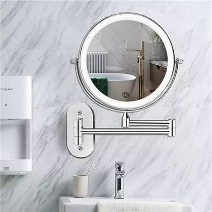Lighted Makeup Mirror Wall Mount with Extendable Arm 8 in Chrome Magnifying Vanity Mirror for Bathroom Grooming Skincare Eyebrow Shaping Tou