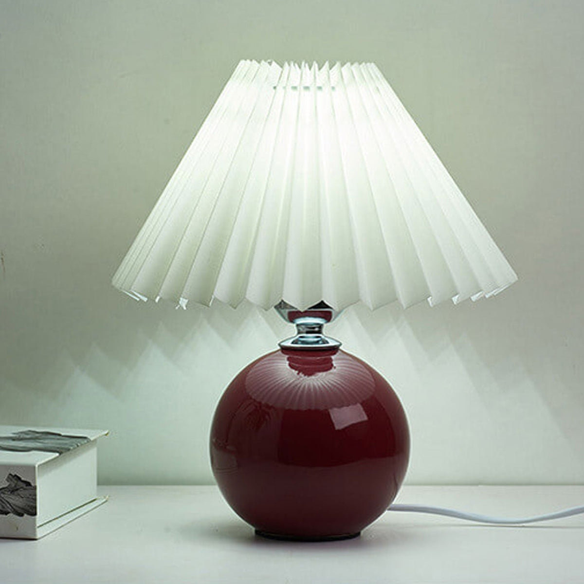 Ceramic Table Lamp with Fabric Shade – Modern Accent Lighting for Bedroom, Living Room & Home Office