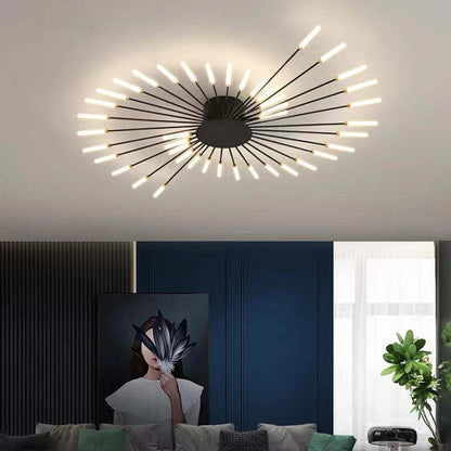 Starburst Flush Mount Ceiling Light Black Gold Modern Firework LED Fixture Bedroom Living Room Natural White Hardwired Indoor