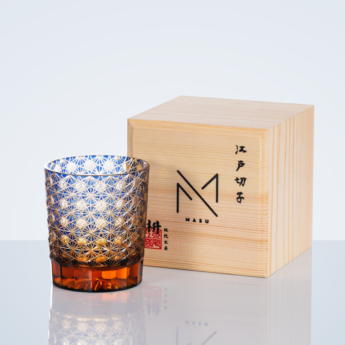 Cut Crystal Whisky Tumblers with Starburst Floral Design in Amber Glass for Bourbon, Scotch & Cocktails