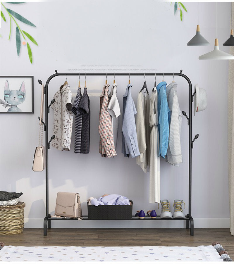 Steel Garment Rack with Shelves & Hooks for Entryway Organization 59 in H × 43 in W Freestanding Clothes Rail Multi-Level Storage for Jacket