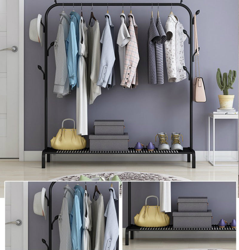 Steel Garment Rack with Shelves & Hooks for Entryway Organization 59 in H × 43 in W Freestanding Clothes Rail Multi-Level Storage for Jacket