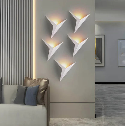 Iron Sconce Light 7.9 in Diameter Black Geometric Origami Shape 3000K Warm LED for Bedroom Hallway Living Spaces Modern Minimalist Indirect