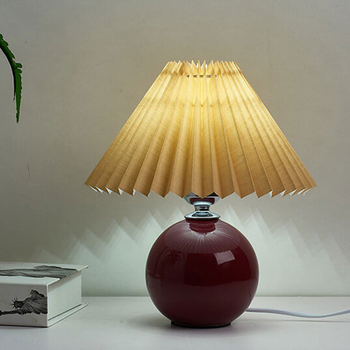 Ceramic Table Lamp with Fabric Shade – Modern Accent Lighting for Bedroom, Living Room & Home Office