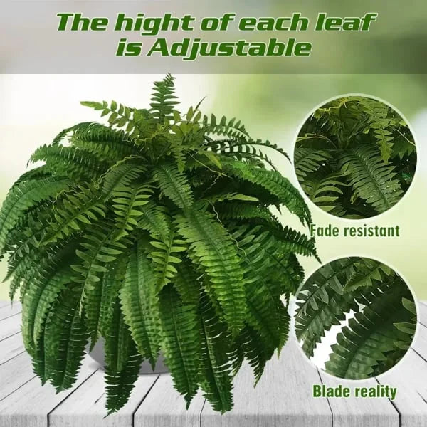 UV-Protected Synthetic Boston Fern Hanging Plant 28 Inches Wide Green Foliage for Porch Patio Indoor Outdoor Home Decor No Watering Needed