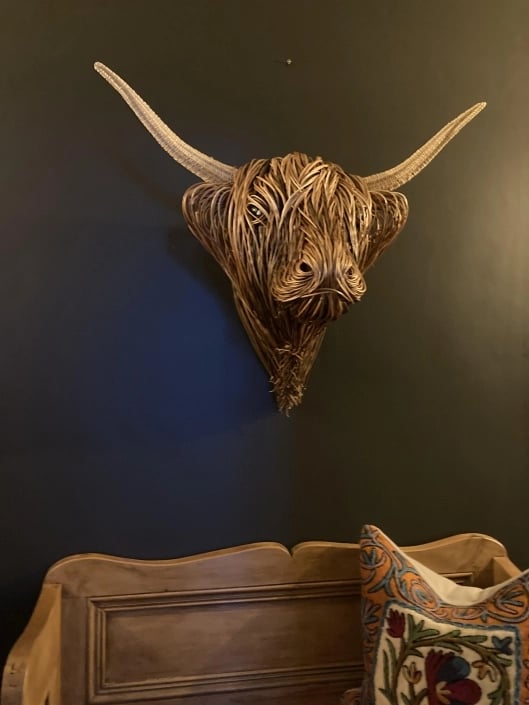 Woven Cattle Head Wall Hanging Natural Fiber 25×21 Inch Statement Piece Farmhouse Boho Decor Textured Animal Sculpture