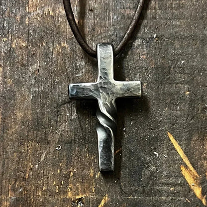Artisan Cross Pendant Necklace with Adjustable Leather Cord for Men & Women | Handcrafted Religious Jewelry | Faith Gift