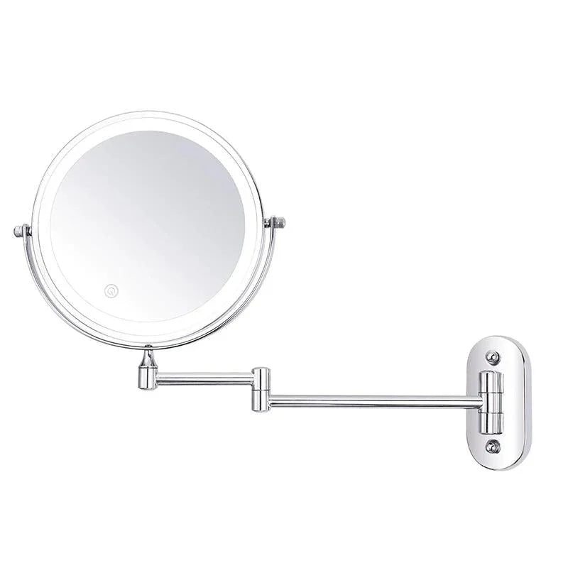 Lighted Makeup Mirror Wall Mount with Extendable Arm 8 in Chrome Magnifying Vanity Mirror for Bathroom Grooming Skincare Eyebrow Shaping Tou