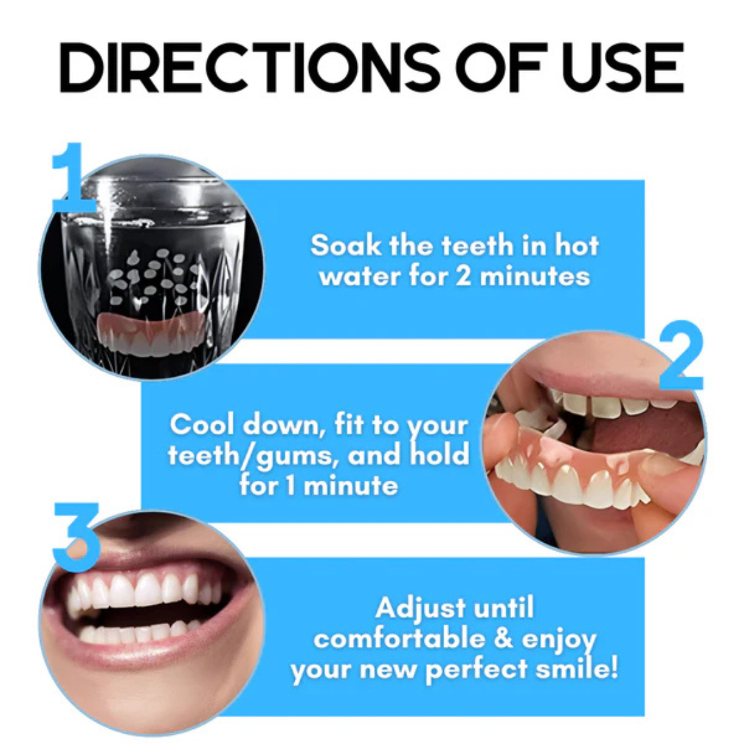 Snap-On Cosmetic Teeth Veneers - Removable Silicone Cover for Instant Smile Makeover, Photo-Ready Confidence