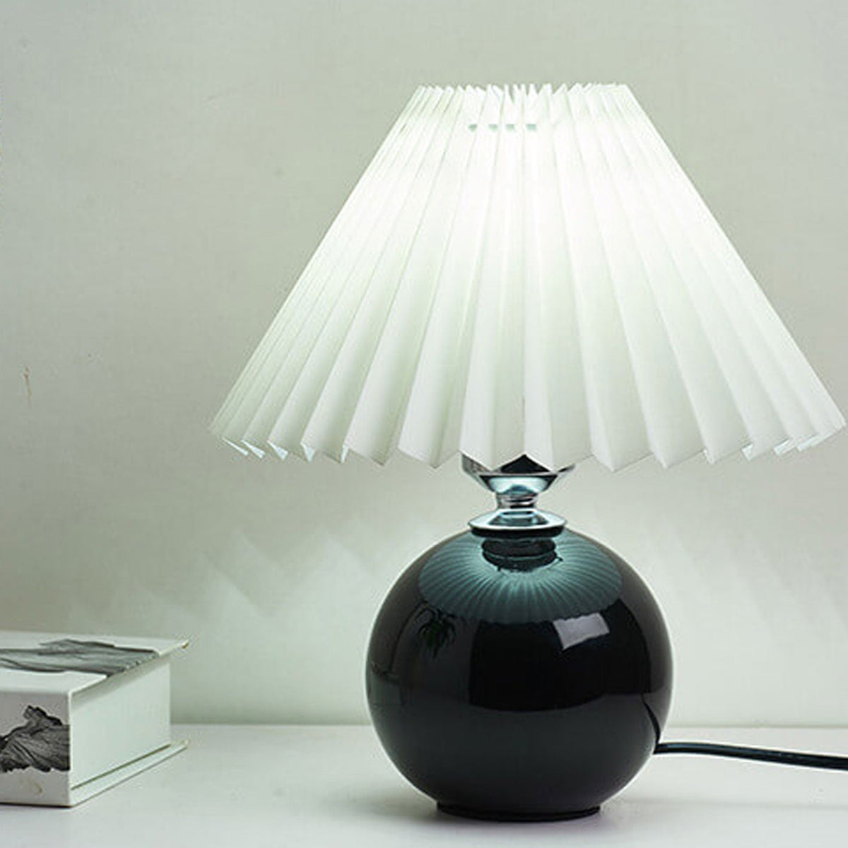 Ceramic Table Lamp with Fabric Shade – Modern Accent Lighting for Bedroom, Living Room & Home Office