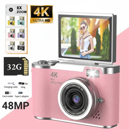 Compact 4K Digital Camera with 180° Flip Screen & 48MP for Easy Selfies
