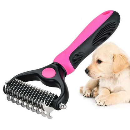 Dual-Blade Pet Deshedding Brush for Dogs & Cats – Stainless Steel Grooming Comb for Medium to Long Coats