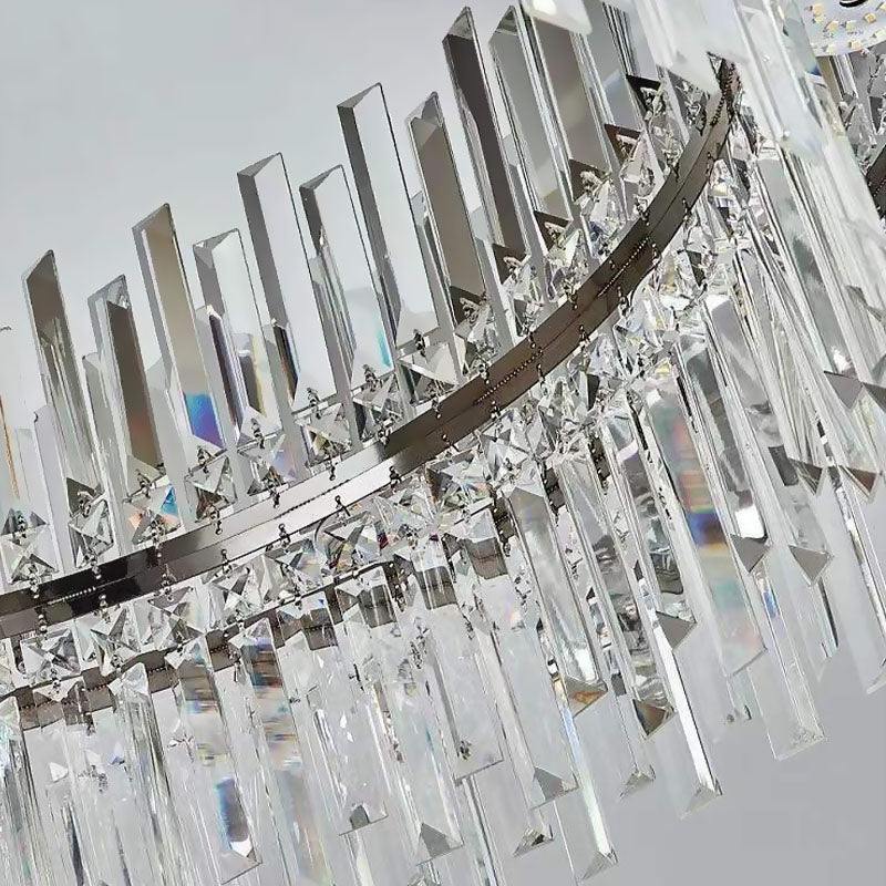 Flush Mount LED Chandelier with Crystal Accents – Chrome Stainless Steel Round Fixture for Bedroom, Dining Room, Kitchen & Hotel – Dimmable