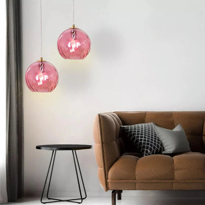 Textured Glass Globe Hanging Light 7.9 Inch Dining Room Island Fixture Adjustable Height Modern Sphere Pendant Minimalist Ceiling Lamp for K