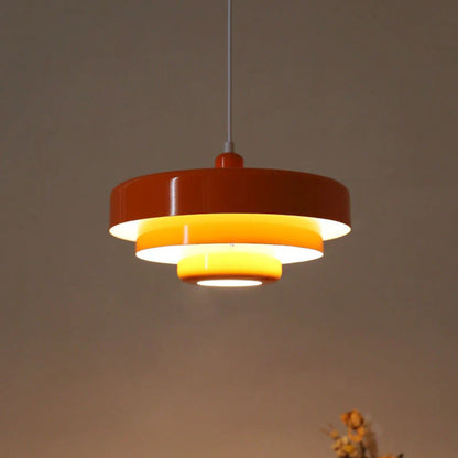 Hanging Iron Ceiling Fixture 14 Inch Layered Shade Height-Adjustable for Kitchen Dining Room Bedroom Modern Retro Downlight E27 Socket