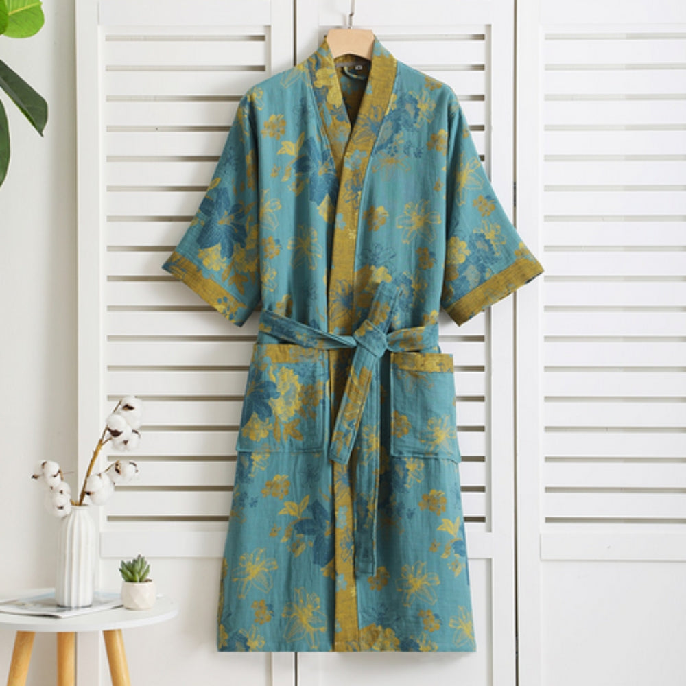 Liora Bathrobe - Lightweight Cotton, Vintage Print Dressing Gown