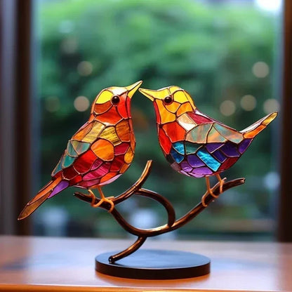 Hand-Painted Metal Bird Figurines for Shelf & Mantel | Colorful Tabletop Decor Set | Modern Perched Birds for Living Room, Bedroom, Office