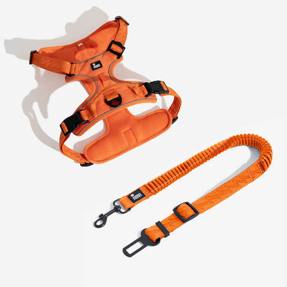 Adjustable Pet Safety Harness Tether for Car Travel with Reflective Strap & Elastic Shock Absorber for Dogs