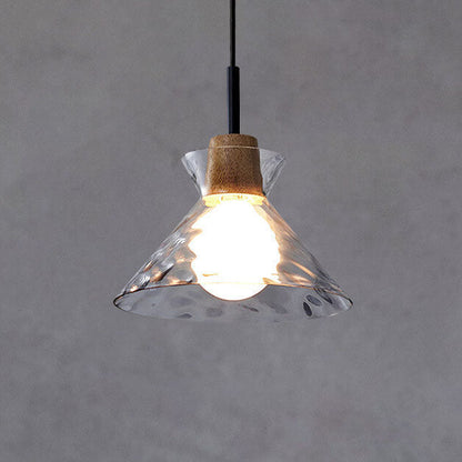 Hanging Ceiling Fixture Glass and Wood Shade Adjustable Cord E26 Socket for Bedroom Den Kitchen Dining Room Hallway