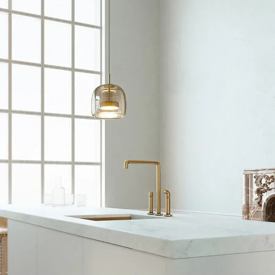 Glass Drop Ceiling Fixture 40 in Adjustable Height Cognac Smoke Gray Over Island Dining Table Modern Nordic Minimalist Hanging Lamp Bedroom